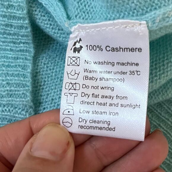 Cashmere Boutique Pure Cashmere V-Neck Spring Sweater in Blue Topaz M NWT - Picture 8 of 11